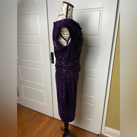 Eliza J • sequin velvet sheath dress purple draped cowl - Picture 6 of 6